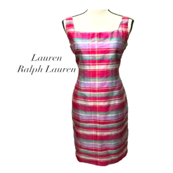 Lauren Ralph Lauren Black Label 100% Silk Plaid SS Dress in Sz 8 - Picture 1 of 12
